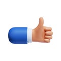 Thumb up icon. Cartoon character hand like gesture. Business clip art isolated on white background. Approval concept. 3d