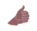 Thumb Up Icon Drawing. African skin color Thumbs up gesture like symbol doodle icon. Hand drawn sketch in vector