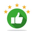 Thumb up icon with shadow with star rating Royalty Free Stock Photo