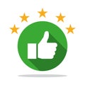 Thumb up icon with shadow with star rating