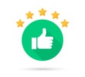 Thumb up icon with shadow. Star rating customer satisfaction