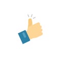 Thumb up icon vector symbol, flat cartoon thumbs-up or like sign with hand finger isolated clipart Royalty Free Stock Photo