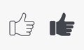 Thumb Up, Like Symbol Collection. Approve, Confirm, Accept, Verify Silhouette and Line Icon Set. Finger Up Gesture, Best