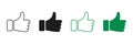 Thumb Up Line and Silhouette Icons. Good Choice, Like, Ok Pictogram Set. Approve, Confirm, Vote Gesture Sign. Finger Up