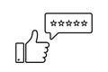 Thumb up linear rating 5 stars. Positive feedback symbol. Customer loyalty. Excellence icon. Customer service icon. User