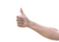 Thumb up of man`s  hand isolated on white background with clipping path for like, approval and agreement Royalty Free Stock Photo