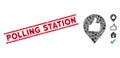 Thumb up Map Marker Mosaic and Scratched Polling Station Stamp with Lines Royalty Free Stock Photo