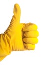 Thumb up in rubber glove