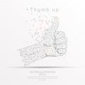 Thumb up digitally drawn low poly wire frame on white background. Royalty Free Stock Photo