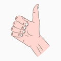 Thumb up sign. Like, cool, good, nice, bravo - hand gesture with finger up. Vector.