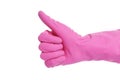 Thumb up symbol in rubber glove