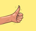 Thumb up on yellow background cartoon