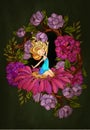 Thumbelina, fairy tale character sitting on the flower. Vector illustration