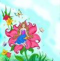 Thumbelina fairy tale colorful illustration