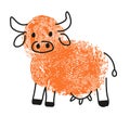 Thumbprint drawing of bull or ox animal vector