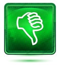 Thumbs down icon neon light green square button Royalty Free Stock Photo