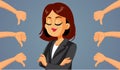 Thumbs Down for Smug Businesswoman Vector Cartoon Illustration