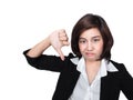 Thumbs down woman unhappy and negative giving disapproval