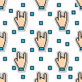 Thumbs Hand Rock vector seamless pattern. gestures pixel art style. Two fingers sign design concept background. For use