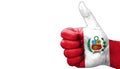 thumbs up in approval with the peruvian flag painted