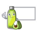 Thumbs up with board bag avocado oil shape of mascot Royalty Free Stock Photo