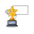 Thumbs up with board cartoon star trophy in character drawer Royalty Free Stock Photo