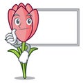 Thumbs up with board crocus flower character cartoon Royalty Free Stock Photo