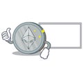 Thumbs up with board Ethereum coin character cartoon