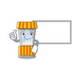 Thumbs up with board popcorn vending machine cartoon isolated mascot