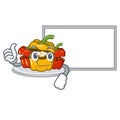 Thumbs up with board stuffed pepper isolated with the cartoon Royalty Free Stock Photo