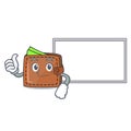 Thumbs up with board wallet character cartoon style Royalty Free Stock Photo