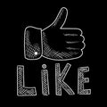 Thumbs up chalk icon. Social media like. Good, cool, ok hand gesture. Rating, ranking. Accept button. Isolated vector