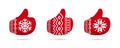 Thumbs up in christmas mittens vector icons. Like signs. Santa Claus like icon vector. Red Christmas mittens isolated on white