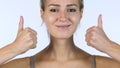 Thumbs Up, Close up of Successful Beautiful Girl, White Background