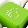 Thumbs Up Computer Key In Green Showing Approval And Being A Fan