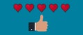 Thumbs Up Concept With Hand And Rating Hearts - Vector Illustration Isolated On Monochrome Background Royalty Free Stock Photo