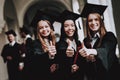 Thumbs Up. Diploma. Girls. Cheerful. Cap. Happy. Royalty Free Stock Photo