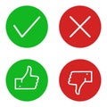 Thumbs up and down and check marks. Flat design. Vector. Royalty Free Stock Photo