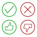 Thumbs up and down and check marks. Like and dislike symbols, vector icons. Royalty Free Stock Photo