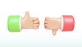 Thumbs up and down. 3D cartoon vector hands Royalty Free Stock Photo
