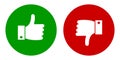 Thumbs up and down flat icon. Positive and negative choice symbol. Sign yes and no vector