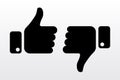 Thumbs up and down, like dislike icons for social network