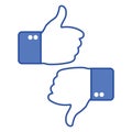 Thumbs up and thumbs down. Like and dislike icons for social network. Hand gesture. Vector illustration