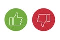 Thumbs up thumbs down red and green isolated vector like social media signs