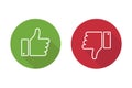 Thumbs up thumbs down red and green isolated vector like social media signs