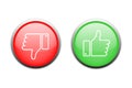 Thumbs up thumbs down red and green isolated vector like social media signs. Realistic button