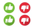 Thumbs up and down set of flat icons with shadow. Thumbs up collection, hands icon, like icons