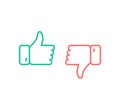 Thumbs up and thumbs down thin line. Like and dislike icon. Vector illustration