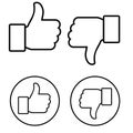 Thumbs up and thumbs down Vector icon set. confirmation illustration sign collection. like or dislike symbol. Royalty Free Stock Photo