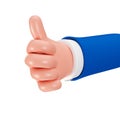 Thumbs Up gesture isolated on a white background, 3d render. The cartoon hand of a businessman shows an approving gesture Royalty Free Stock Photo